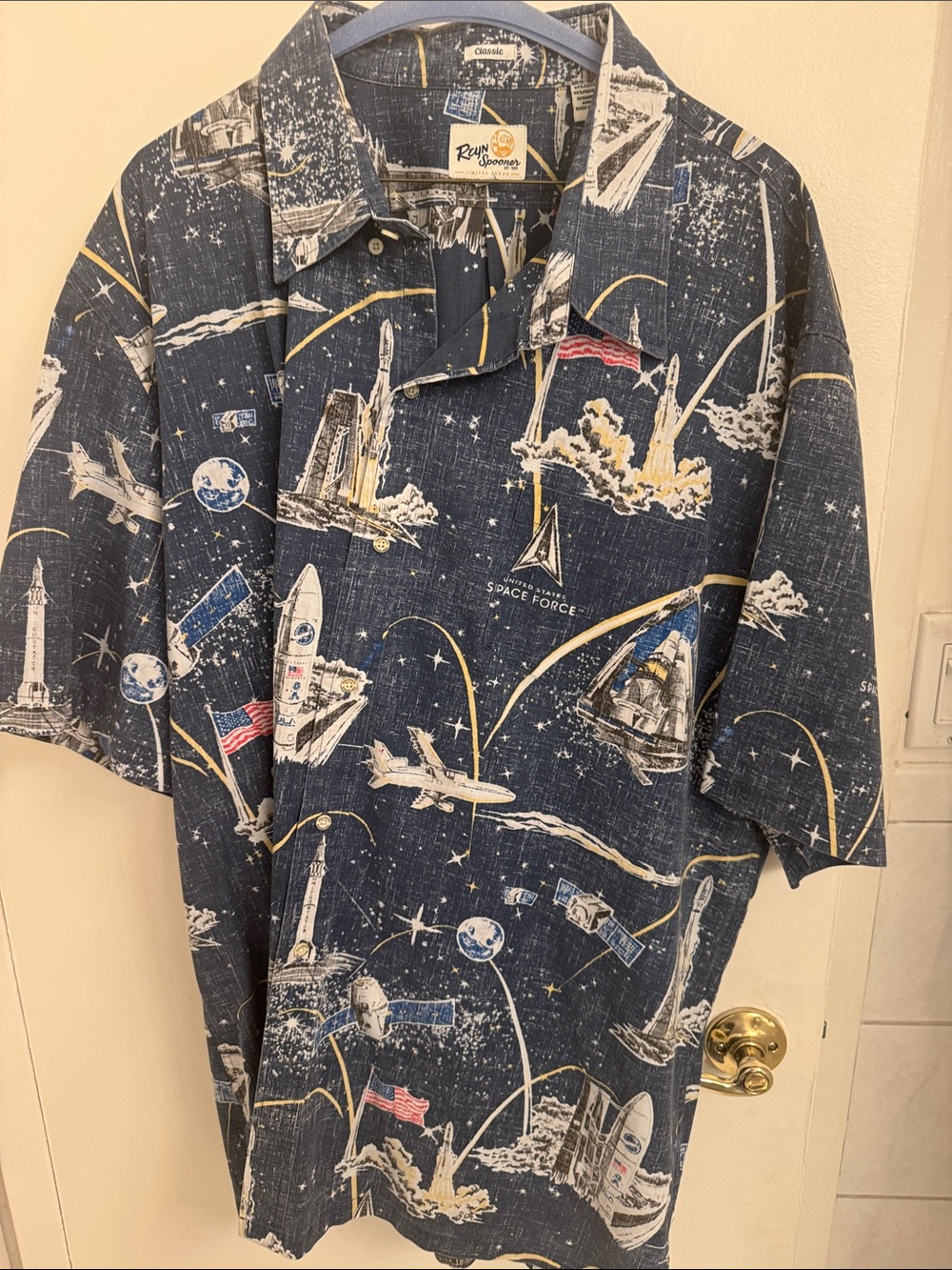 Reyn Spooner Space Force Print Short Sleeve Camp Shirt